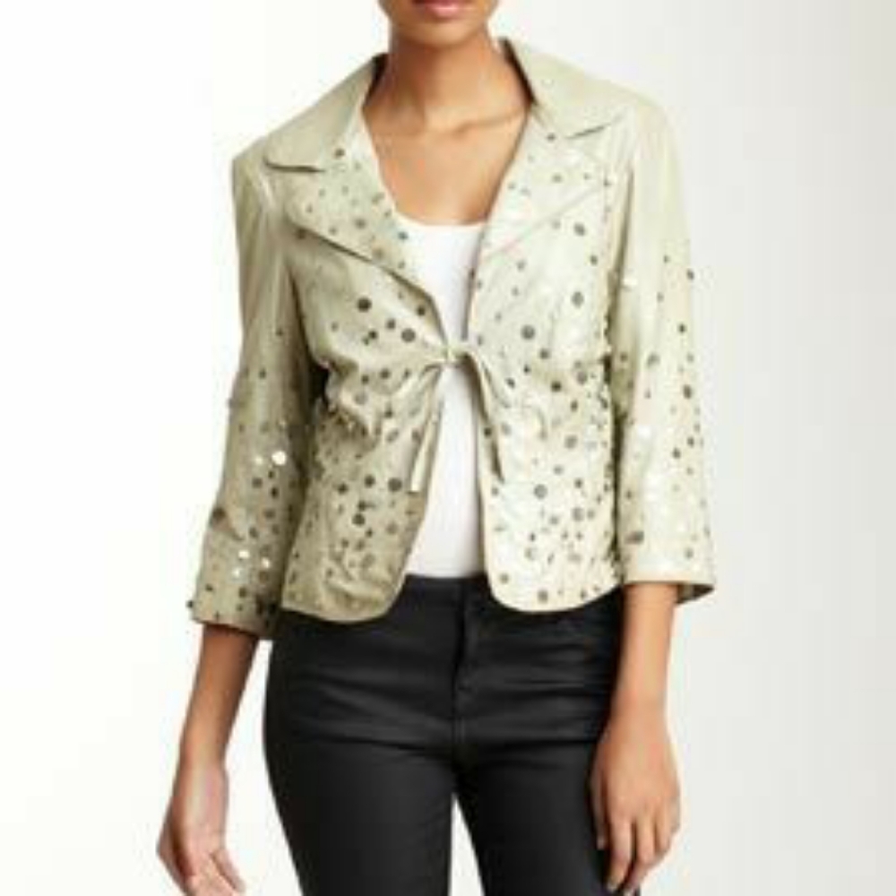 Polli Says antique coin trimmed leather jacket